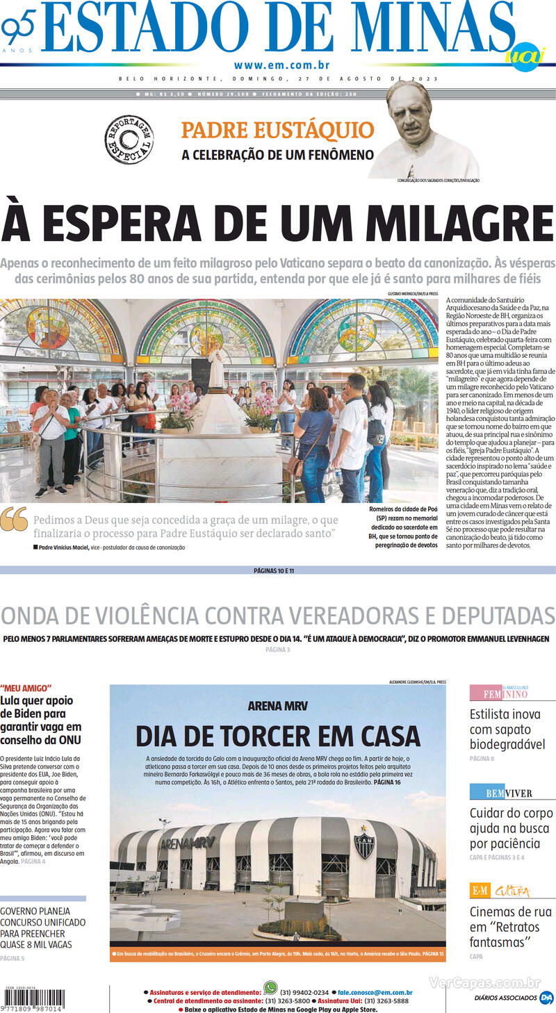 Confira a Capa do Jornal Estado de Minas do dia 10/08/2023