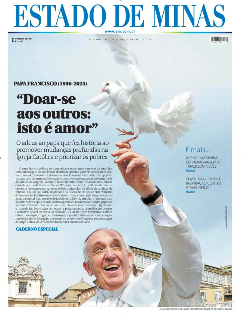 Capa do jornal Estado de Minas 22/04/2025