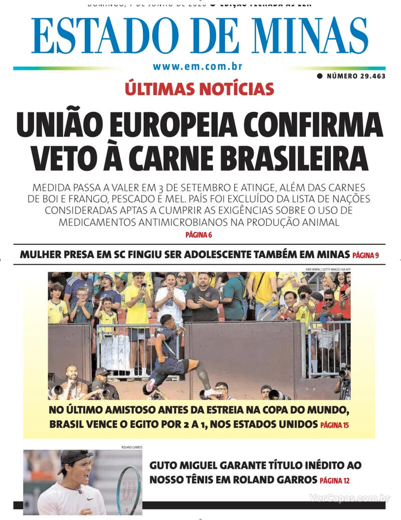 Capa do jornal Estado de Minas 07/06/2026