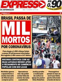 Capa do jornal Expresso da Informação 11/04/2020