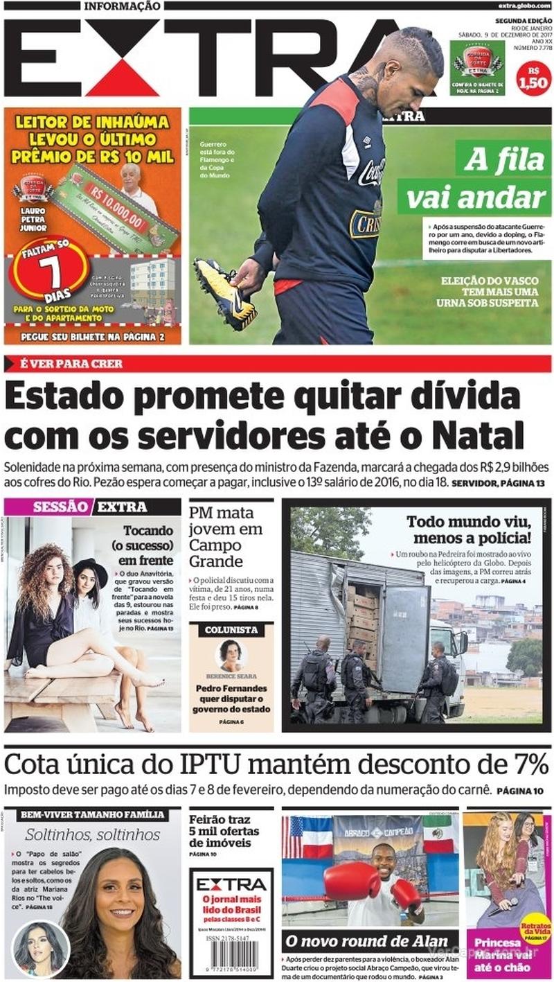 Capa do jornal Extra 09/12/2017