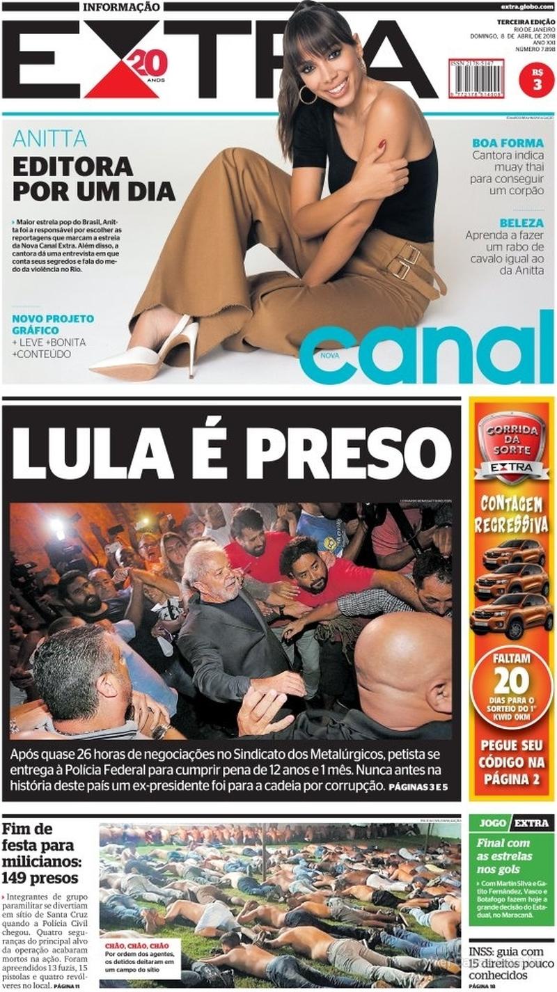 Capa do jornal Extra 08/04/2018
