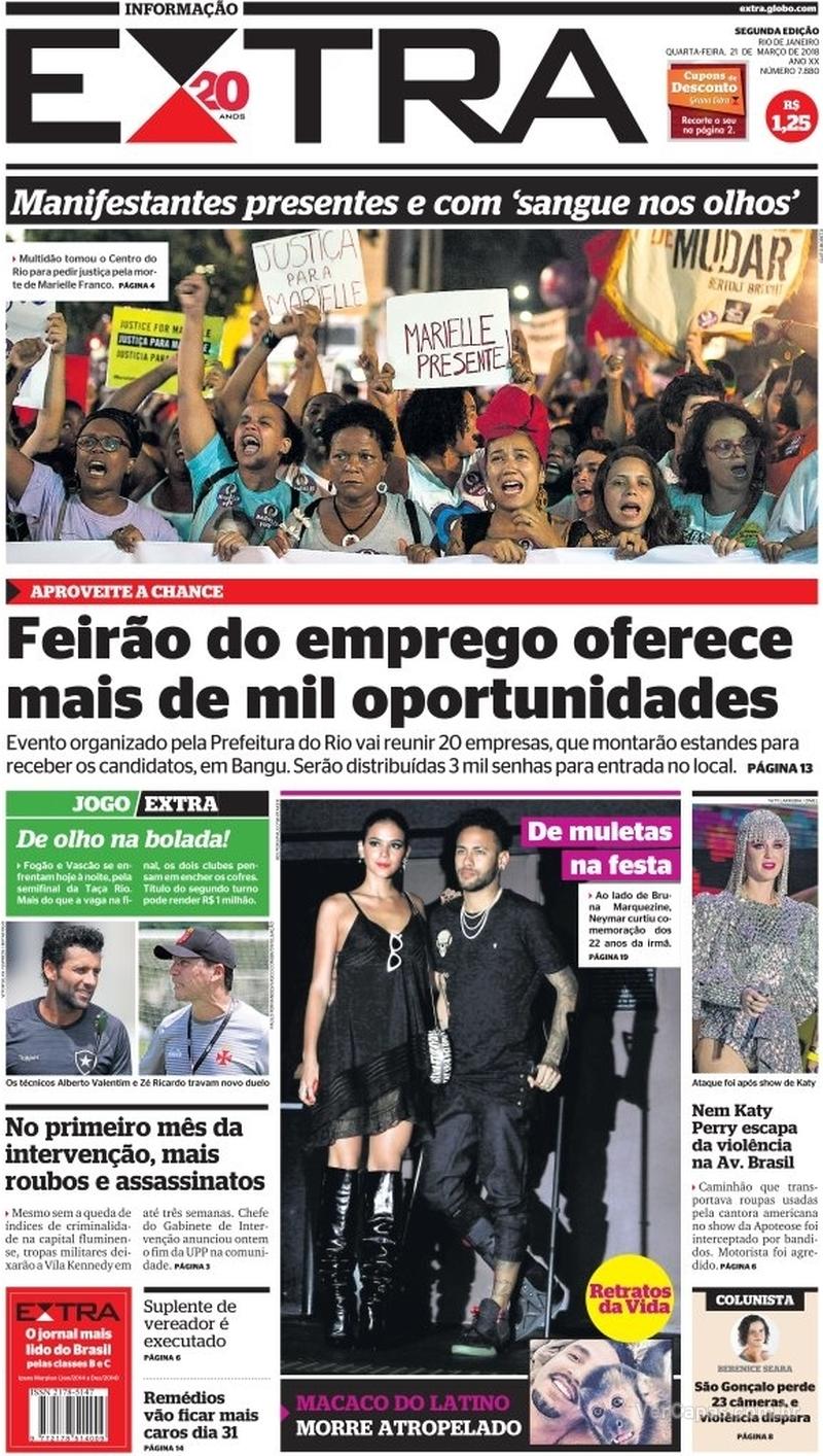 Capa do jornal Extra 21/03/2018