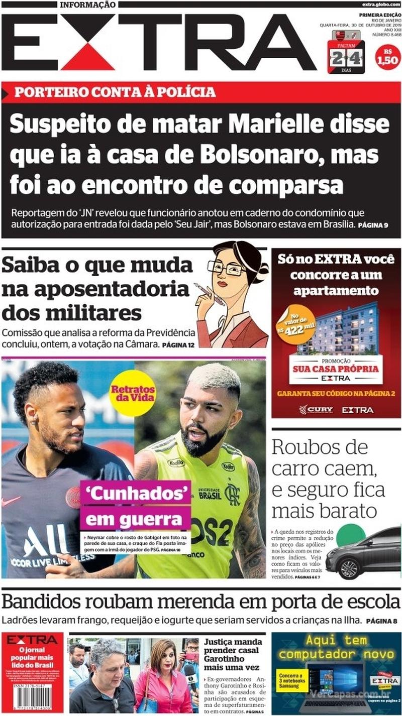 Capa do jornal Extra 30/10/2019