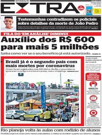 Capa do jornal Extra 13/06/2020