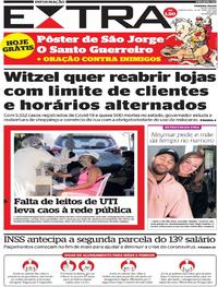 Capa do jornal Extra 23/04/2020