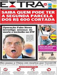 Capa do jornal Extra 29/05/2020