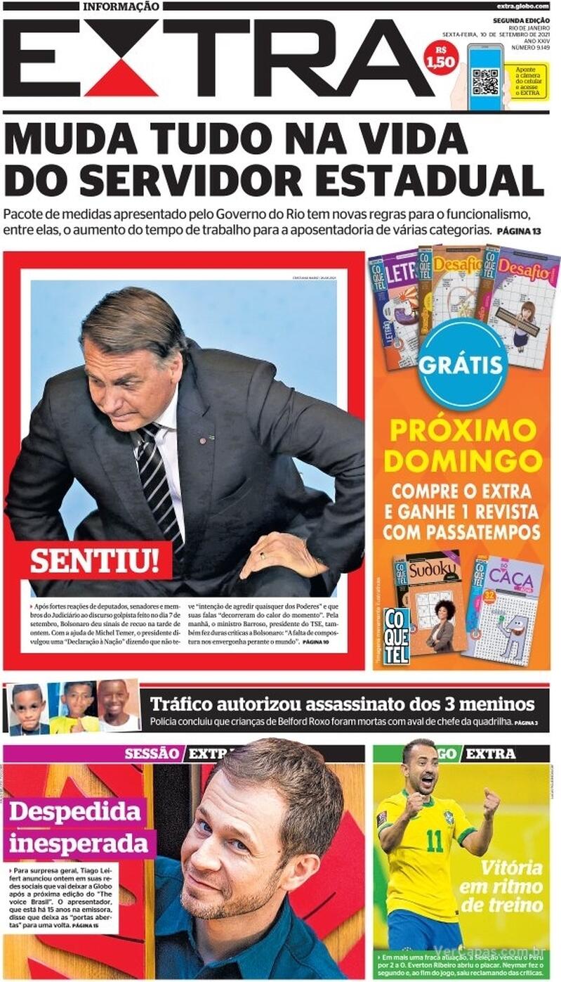 Capa do Jornal Extra de hoje - 11/09/2021 : r/brasil