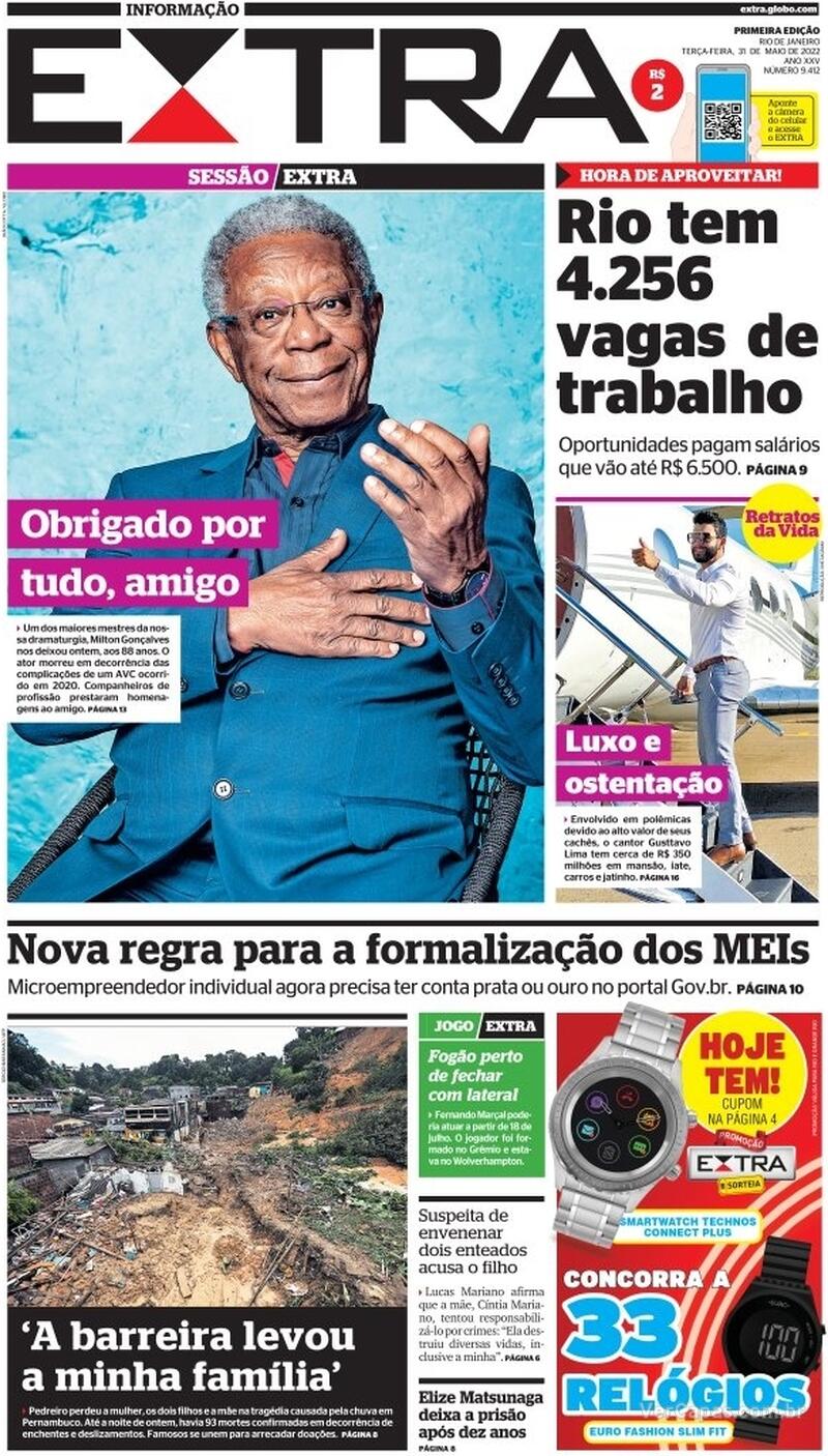 Capa do jornal Extra 31/05/2022