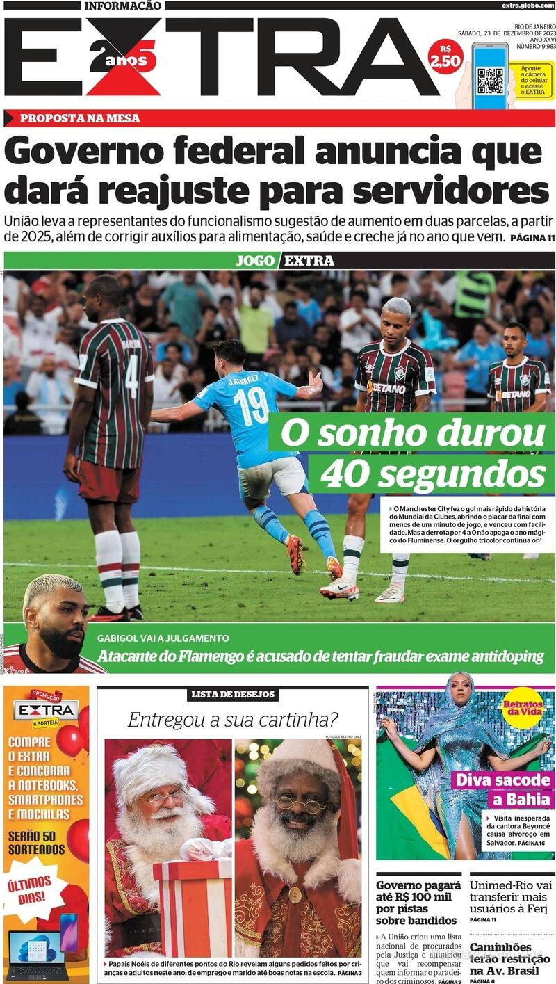 Capa Extra Edição Sábado 23 De Dezembro De 2023