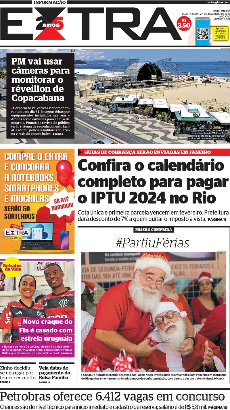 Capa Extra Edição Quarta 27 De Dezembro De 2023