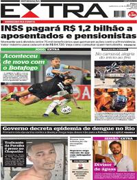 Capa do jornal Extra 22/02/2024