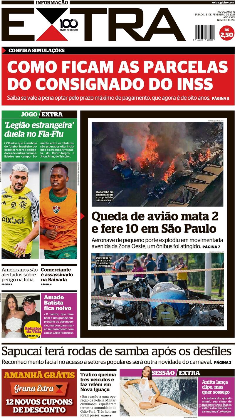 Capa do jornal Extra 08/02/2025