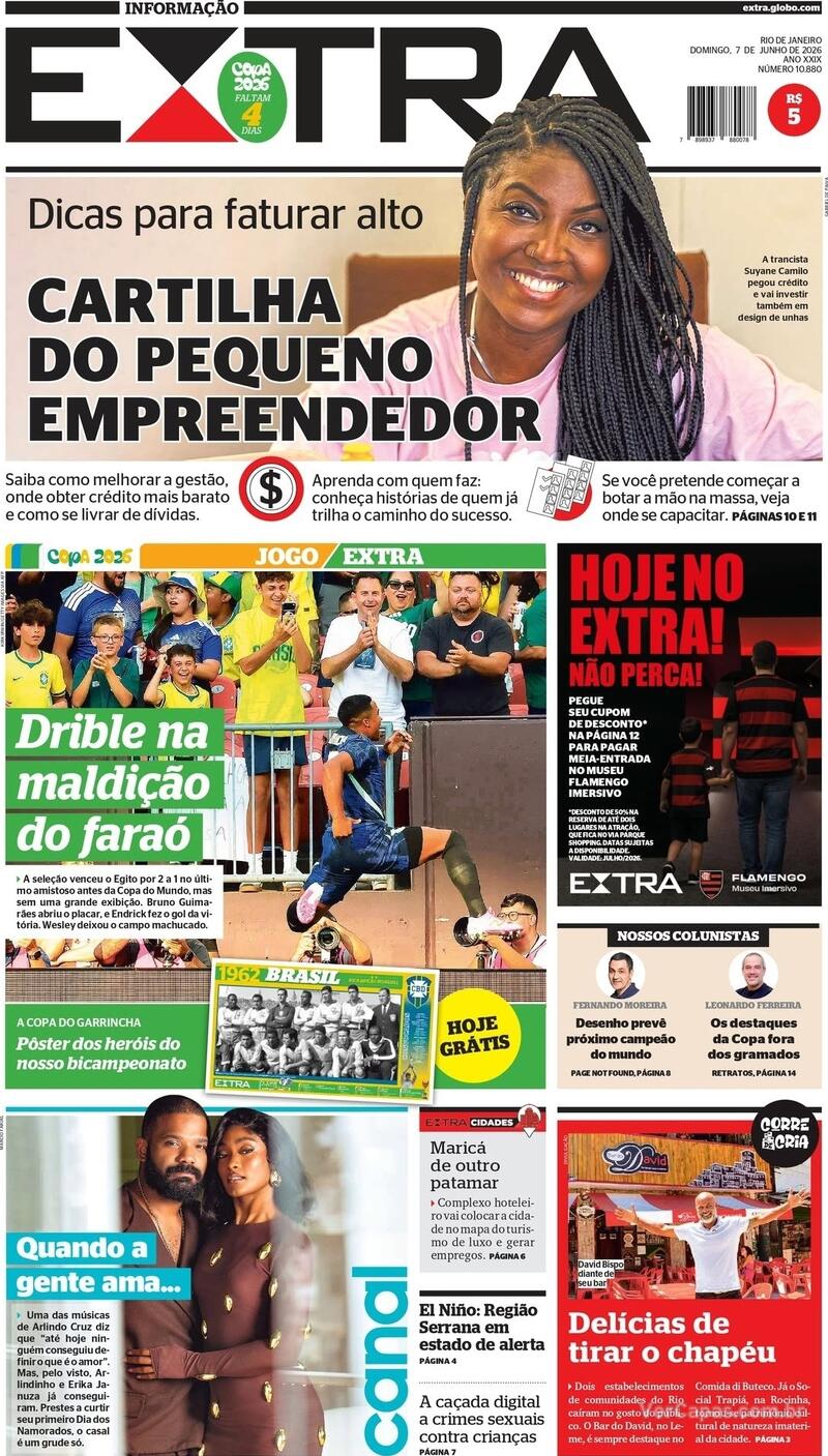Capa do jornal Extra 07/06/2026