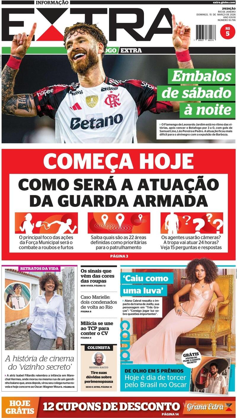 Capa do jornal Extra 15/03/2026