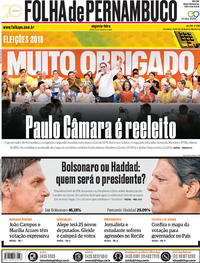 Capa do jornal Folha de Pernambuco 08/10/2018