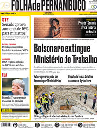 Capa do jornal Folha de Pernambuco 08/11/2018