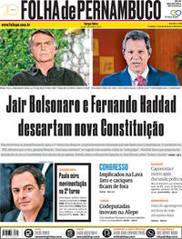 Capa do jornal Folha de Pernambuco 09/10/2018