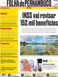 Capa do jornal Folha de Pernambuco 13/04/2018