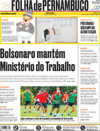 Capa do jornal Folha de Pernambuco 14/11/2018