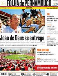 Capa do jornal Folha de Pernambuco 17/12/2018