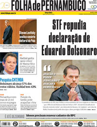 Capa do jornal Folha de Pernambuco 23/10/2018
