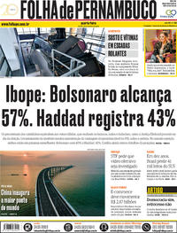 Capa do jornal Folha de Pernambuco 24/10/2018