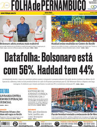 Capa do jornal Folha de Pernambuco 26/10/2018