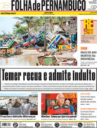 Capa do jornal Folha de Pernambuco 26/12/2018