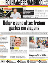 Capa do jornal Folha de Pernambuco 28/08/2018