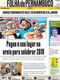 Capa do jornal Folha de Pernambuco 28/12/2018