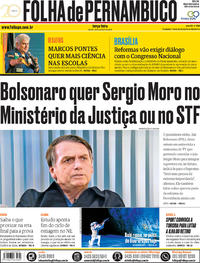 Capa do jornal Folha de Pernambuco 30/10/2018
