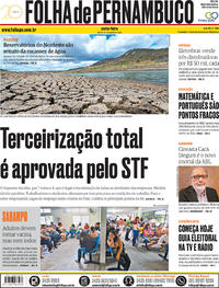 Capa do jornal Folha de Pernambuco 31/08/2018