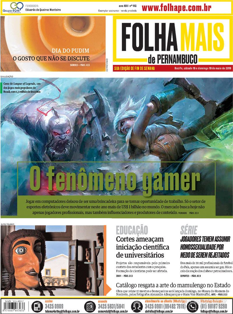 Capa do jornal Folha de Pernambuco 18/05/2019