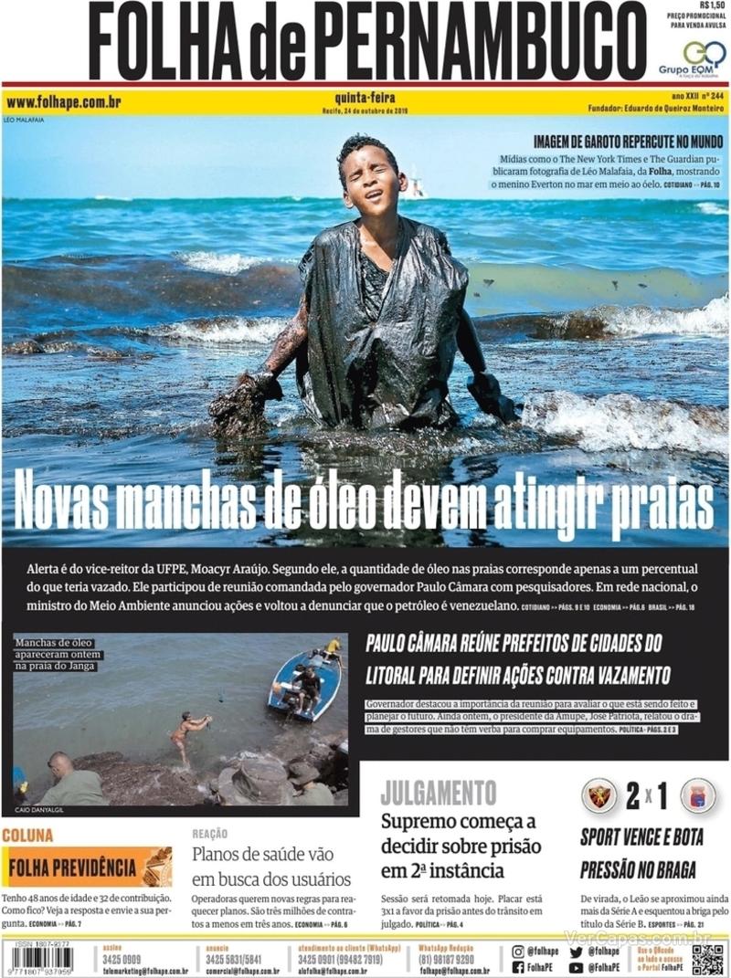 Capa Folha De Pernambuco Quinta24 De Outubro De 2019 0847