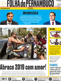 Capa do jornal Folha de Pernambuco 01/01/2019