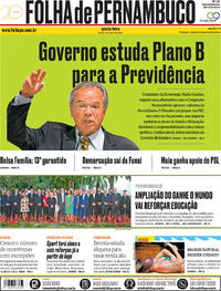 Capa do jornal Folha de Pernambuco 03/01/2019