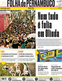 Capa do jornal Folha de Pernambuco 07/01/2019