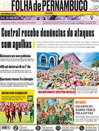 Capa do jornal Folha de Pernambuco 08/03/2019
