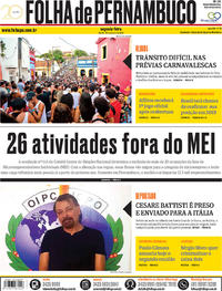 Capa do jornal Folha de Pernambuco 14/01/2019