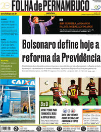 Capa do jornal Folha de Pernambuco 14/02/2019