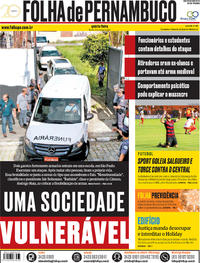 Capa do jornal Folha de Pernambuco 14/03/2019