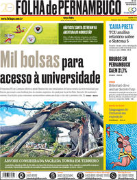 Capa do jornal Folha de Pernambuco 15/01/2019