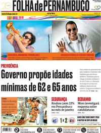 Capa do jornal Folha de Pernambuco 15/02/2019