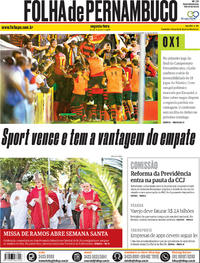 Capa do jornal Folha de Pernambuco 15/04/2019