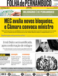 Capa do jornal Folha de Pernambuco 15/05/2019
