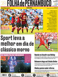 Capa do jornal Folha de Pernambuco 18/03/2019