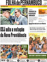 Capa do jornal Folha de Pernambuco 18/04/2019