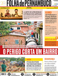 Capa do jornal Folha de Pernambuco 19/03/2019