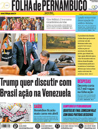 Capa do jornal Folha de Pernambuco 20/03/2019